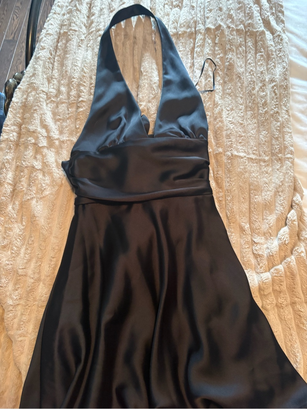 Zara satin black satin open back mini dress